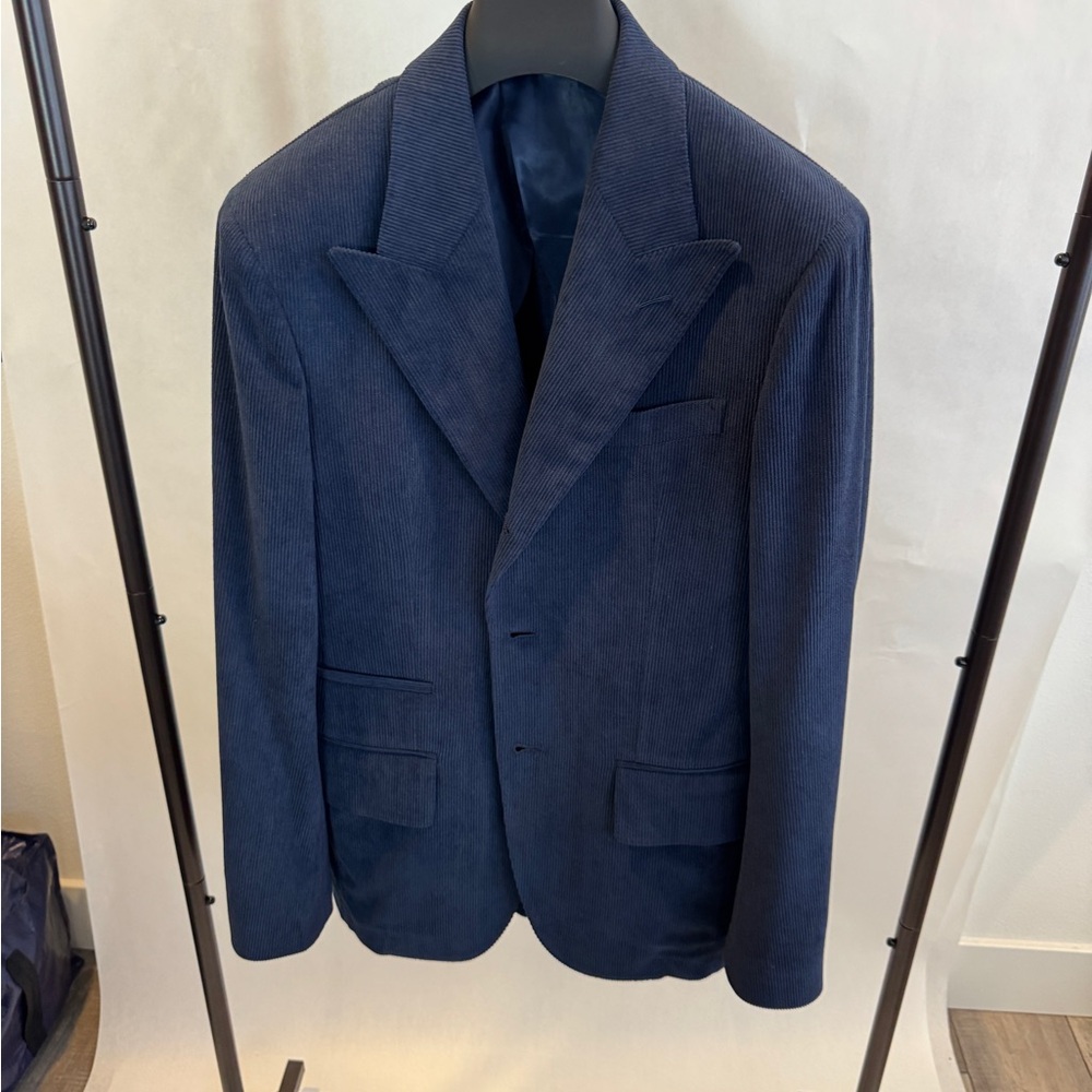 Men's Navy Custom Made Corduroy Suit